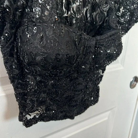 Rare vtg 90s BLACK LACE BUSTIER crop top sequins beads eyelets size 34 Madonna - Picture 5 of 12